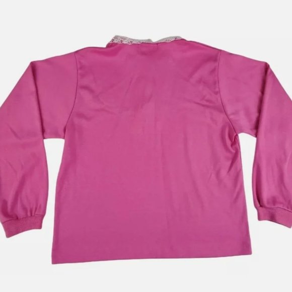 Vintage Oshkosh B'Gosh Girls 10/12 Lace Collared Pink Long Sleeve Layering Shirt - Picture 3 of 3